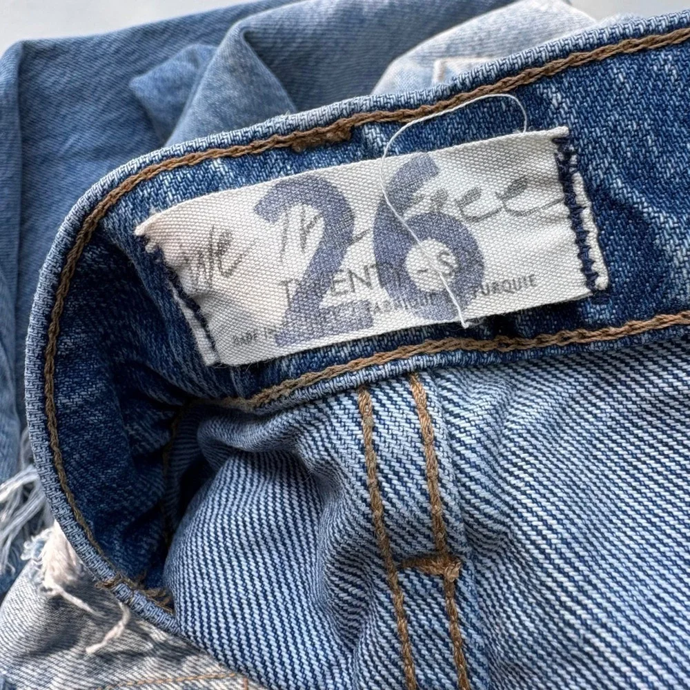 We The Free Free People High Rise Distressed Straight Leg Jeans Blue 26